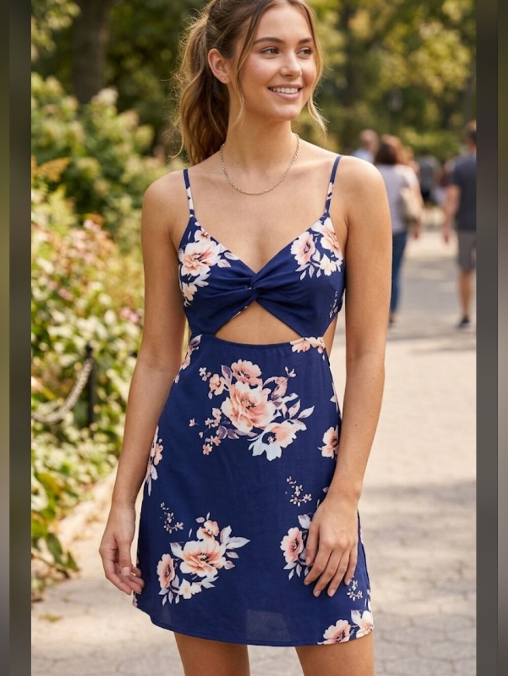 Nali Collection Blue Floral Cutout Mini Dress NWT